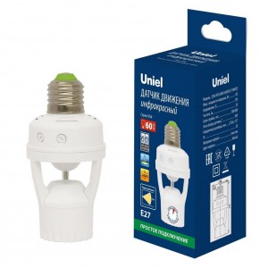 Uniel патрон датчик движ. 60W 360° E27 белый (дальн. 7м) USN-R50 60W/360R/E27 WHITE