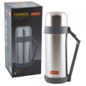 Термос Mallony SF-1000A, 1л, широкое горло + кнопка, ручка, нерж.сталь, 73006