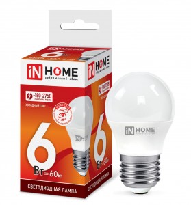 ASD/inHome VC шар P45 E27 6W(540lm) 6500К 6K 83x45 (без пульсации) 0654