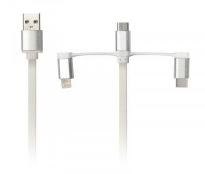 Дата-кабель Smartbuy USB - 3 в 1 Micro+Type-C+8 pin, длина 1,2 м, белый (iK-312 white)/60