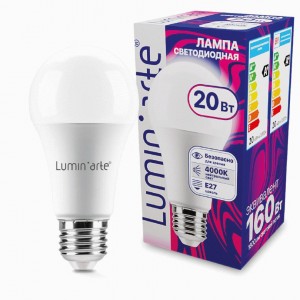 Lumin'arte лампа св/д ЛОН A60 20W E27 (1600lm) 4000К 4К 120x60 LSTD-A60-20W4KE27
