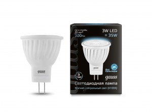 Gauss MR11 GU4 220V 3W(280lm) 4100K 4K 45x35 прозрачная, пластик. 132517203