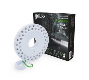 Gauss Фонарь кемпинговый 48LED 500lm 3xR6 белый магнит и карабин GF004