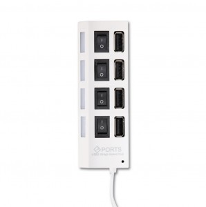 USB 2.0 хаб с выключателями, 4 порта, СуперЭконом, белый, SBHA-7204-W