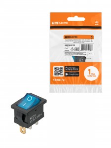 TDM выключатель клавишный KCD1-101N синий 12В, 1P, 15А, (3с), ON-OFF, LED, Mini SQ0746-0132