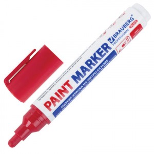 Маркер-краска лаковый 6 мм, КРАСНЫЙ, НИТРО-ОСНОВА, BRAUBERG PROFESSIONAL PLUS EXTRA, 151452