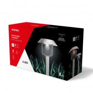 Smartbuy SBF-106 св-к садово-парковый на солн.батарее св/д (нерж.сталь) h39см БЕЗ ШК (8шт)