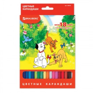 Карандаши цветн. BRAUBERG "My lovely dogs", 18цв., заточ., карт. уп., 180546