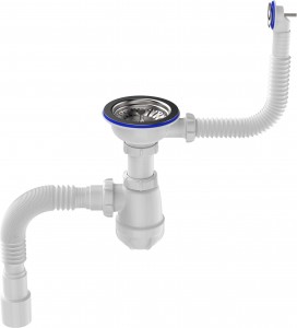 Aquant Сифон для кухни 3 1/2"х40 с метал.решеткой, круглый перелив, гибк.труба 40х40/50, B0139-12-MR