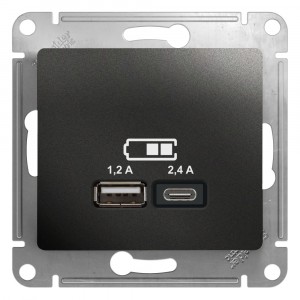 Schneider GLOSSA мех.роз.конн.. TV+комп. СУ 2 мест. антрацит (пл.осн., RG6+RJ45) GSL000789 (+) (5!)