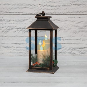 Фонарь со свечкой и шишкой, бронзовый корпус, 14x14x27 см, теплый белый Neon Night 513-048