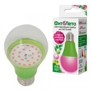 ФитоЛето лампа св/д для рассады и растений A60 E27 8W 11мкм/с прозр. 60X110 LED-A60-8W/SPSB/E27/CL