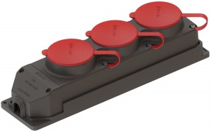 NE-AD колодка тройная 3 гн. с загл. каучук 25А, 380В, 3Р+Е(N), IP44 4012