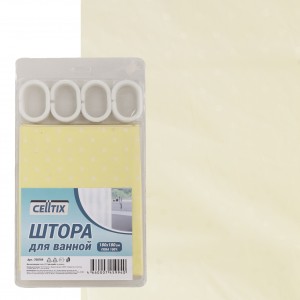 CELLTIX, Штора д/ванной ПЕВА "Одноцвет", 12 колец, 180*180см, желтый