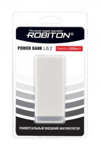 Универсальный внешний аккумулятор ROBITON POWER BANK Li5.2-W 5200мАч белый BL1, 15287