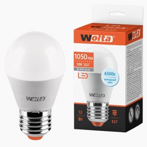 WOLTA лампа св/д Шар G45 E27 12W (1050lm) 6500K 6K 25W45GL12E27 92х45х45