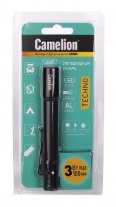 Camelion фонарь ручной LED51533 (2xLR03 не в/к) 1св/д 3W(100lm) алюм, 3 реж., ZOOM, до 200м, BL