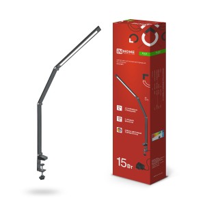 ASD/InHome св-к св/д настол на струбцине PLUS ССC-02Ч 15W(600lm) 3000-6500К USB, адаптер черный 5269