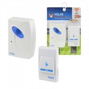 Volpe звонок беспроводной, 80м, 16 мелодий, индикатор, бел, блистер UDB-Q025 W-R1T1-16S-80M-WH