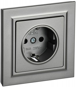 IEK BRITE роз. СУ 1 мест. 16А сталь (земля,шторки)  РСР14-1-0-БрС BR-R14-16-K46-F