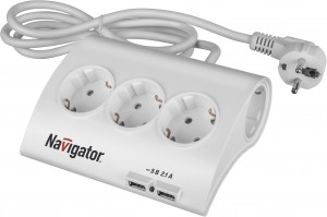 Navigator сет. удл. ПВС 3x1 5 роз. 1.8 м земля, выкл, шторки, 2USB, 16А NPE-USB-05-180-ESC-3X1.0 715