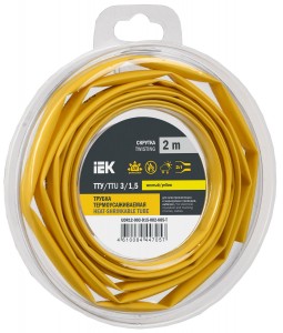 IEK термоусадка трубка ТТУ нг-LS 3/1,5 желтая (2м/упак, цена за уп) ТУТ UDR12-003-D15-002-K05-T