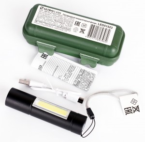 Ultraflash фонарь ручной LED51523 (акк. 4V 0.4Ah) 1св/д 3W (100lm)+COB, 3 реж., алюм/черн, micro-USB