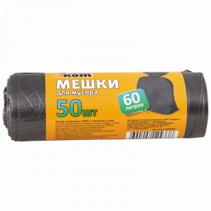 Мешки д/мусора, 60л, 6мкм, 50шт/рул, ПНД, черные 3928 Рыжий Кот