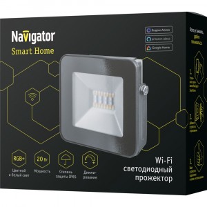 Navigator Wi-Fi св/д прожектор упр. 20W(1600lm) димм. 2K-4K-6K RGB 126х142х43NFL-20-RGBWWW 14559