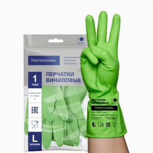 Перчатки хозяйственные винил 85гр пара,32см,без напыл,рельеф,разм L,ТР ТС зеленый,31159/ ADM