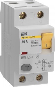 IEK KARAT выкл. дифферинциальный УЗО ВД3-63 2P 80А 300мА тип AC, 6кА эл.мех. MDV20-2-080-300