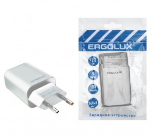 Сет.адаптер/зарядник/блок пит. 1xUSB  110-220V, 5V/2A  ERGOLUX ELX-РA01P-C01 ПРОМО белый, пакет