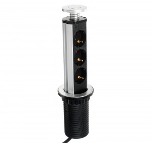 Luazon Lighting мебел роз. СУ 16А 3 роз. выдвиж., врезная в стол, провод 1.8 м серебро 5052806