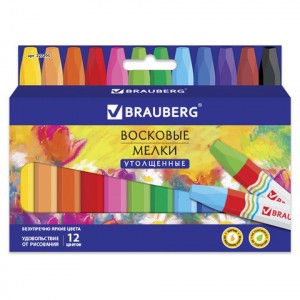 Восковые мелки утолщенные BRAUBERG "АКАДЕМИЯ", НАБОР 12цв., на масляной основе, яркие цвета, 227295