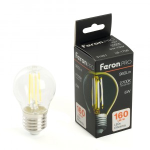 Feron.PRO филамент шар G45 Е27 6W 960lm 2700K 2K 175-265V 78х45 LB-1706 51250