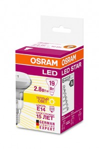 OSRAM R50 E14 2,8W (180lm) 2700 2K 85x50 филамент прозр. (аналог 19Вт) 4058075055414