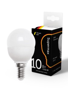 Supermax шар  E14 10W (800lm) 3000K 2K матов. 90x45 Sup_LED10wGL45E1430