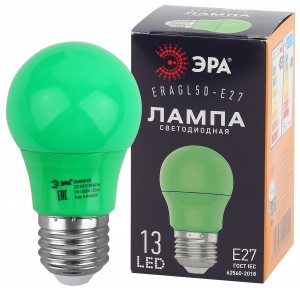 ЭРА Лампа св/д д/гирлянды Белт Лайт лон A50 E27 3W(30Lm) 3000K, зеленый, 90х50, 13SMD ERAGL50-E27 02