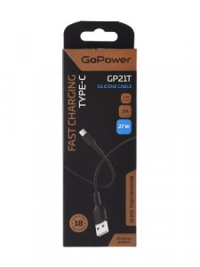 Кабель GoPower GP21T USB (m)-Type-C (m) 3.0A, силикон, черный