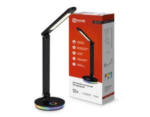 ASD/inHome св-к настольный св/д ССО-16Ч 12W(600lm) 3000-6000K сенсор/диммер, RGB-подсв, USB чер 7974