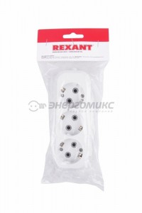 REXANT роз. колодка 3 гн. 10А (2200Вт) земля, белый 11-8704