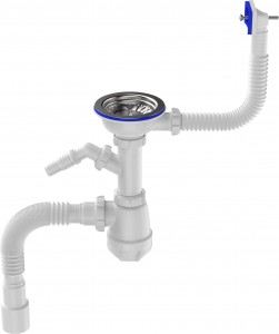 Aquant Сифон для кухни 3 1/2"х40 с мет.решет.,отвод д/стир.маш,прям.перелив,г.т.40х40/50,B0147-10-MR