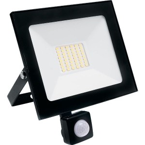 Saffit прожектор св/д с датчиком 50W(4500lm) 2835SMD 6400K 6K черный SFL80-50 IP65 29524