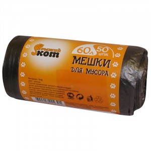 Мешки д/мусора, 60л, 5мк, 50шт/рул, ПНД, черные 310106 Рыжий Кот