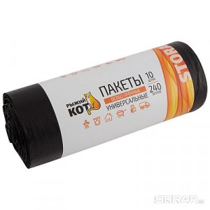 Мешки для мусора (пакеты) 240л/10шт, 36мк, особо прочные, ПВД, рулон, черные, 6979 Рыжий Кот