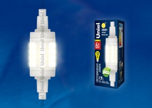 Uniel лампа св/д прожекторная J78 R7s 6W(450lm) 3000K 2K прозрачная 78x22 LED-J78-6W/WW/R7s/CL