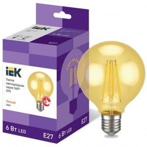 IEK Лампа св/д G95 шар золото 6W 230В 2700К E27 серия 360° (филамент) LLF-G95-6-230-30-E27-CLG