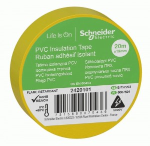 Schneider Electric Изолента ПВХ 19мм/20м желтая 130мкм 2-х ст. этикет. (уп=8шт отгр кр.1шт) IMT38201