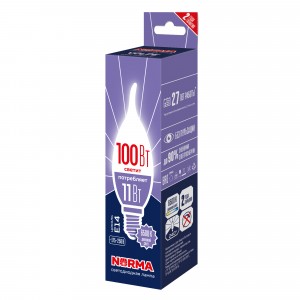 Volpe NORMA свеча на ветру E14 11W(900lm) 6500K 6K матовая 37x125 LED-CW37-11W/6500K/E14/FR/NR