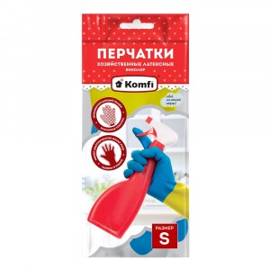 Перчатки латексные двухцветные S (44гр пара) BICOLO1(БИКОЛОР) синий+желтый, Komfi, арт.25816